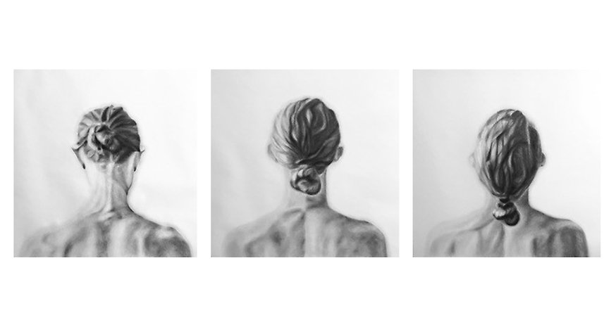 Bild på tre porträtt av en människas huvud bakifrån