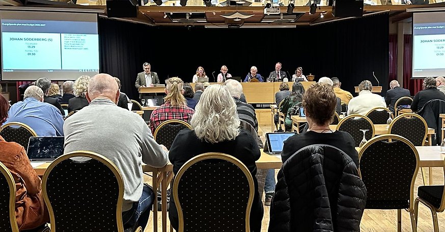 Ledamöter och presidiet på kommunfullmäktige.
